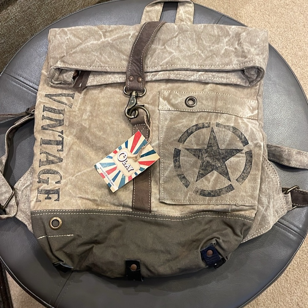 NWT Vintage Canvas Backpack - Tan and Brown Olay